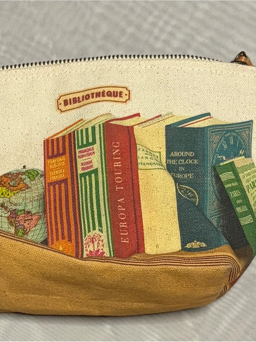 Cavallini & Co. Bibliothèque Book Globe Canvas Zip Pouch Tassel